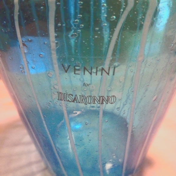 Art Glass Murano Venine Disaronno Blown Glass Ice Bucket Blue/White Stripes - Picture 3 of 6